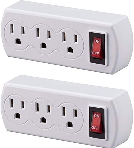 2 Pack 3 Prong Outlet Switch Power Wall Tap Adapter Triple Mini Multi Plug with Switch On/Off ETL Listed AC Grounded Outlet Energy Saving for Home Office Kitchen Indoor Use