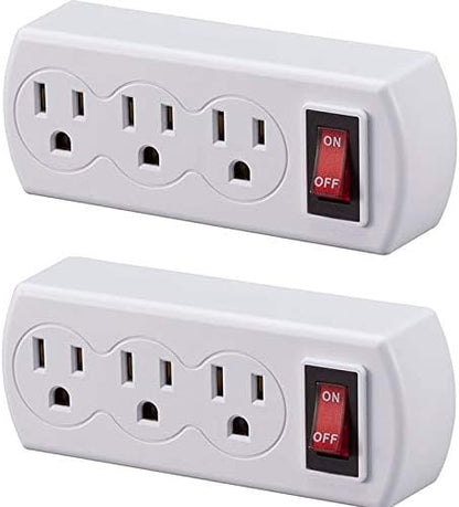 2 Pack 3 Prong Outlet Switch Power Wall Tap Adapter Triple Mini Multi Plug with Switch On/Off ETL Listed AC Grounded Outlet Energy Saving for Home Office Kitchen Indoor Use