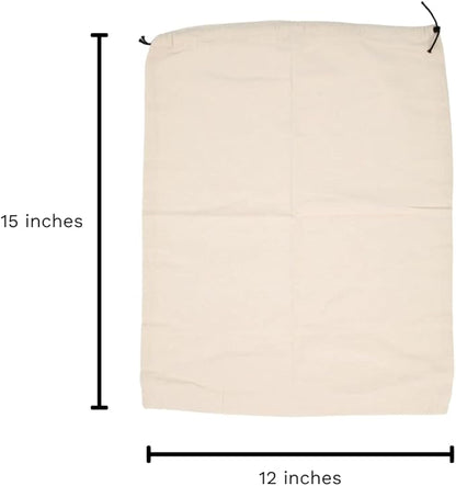 Muslin Cotton Storage Bags with Drawstring - Toy Storage Bags - Shoe Storage Bags for Travel - Cloth Storage Bags for Handbags, Purses, & Sneakers - Dust-proof and Lint-free (3 Small: 15"x12")