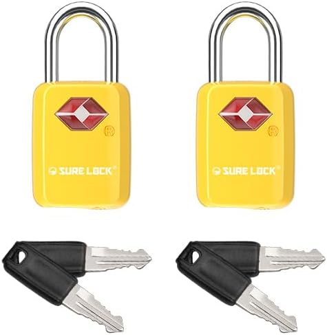 Sure Lock TSA Approved Luggage Locks Mini Size Lock with Keys for Travel, Zinc Alloy Body with Steel Shackle, Key Alike, Key Alike in The Same Package