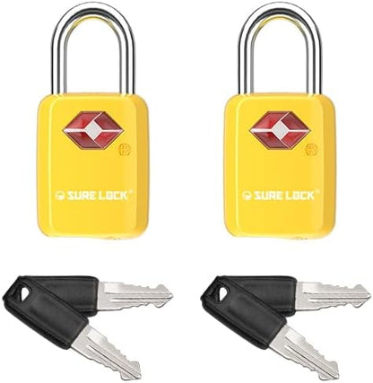 Sure Lock TSA Approved Luggage Locks Mini Size Lock with Keys for Travel, Zinc Alloy Body with Steel Shackle, Key Alike, Key Alike in The Same Package