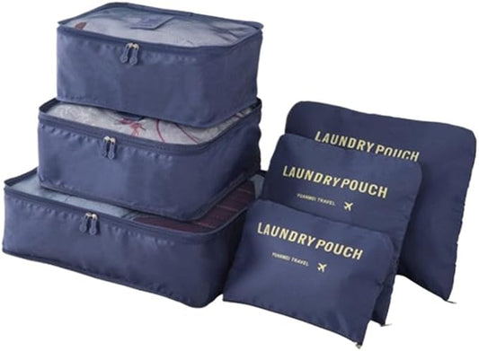 6-Piece Travel Packing Cubes Set - Luggage Organizer Bags with Mesh & Solid Pouches - Waterproof & Dustproof Storage for Clothes & Essentials (Navy Blue)