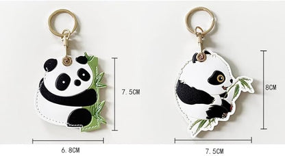 MC Fashion PU Leather Keychain Holder Case Compatible with AirTag, Cute Cartoon Panda GPS Tracker Case Charm Key Ring (Panda#2)