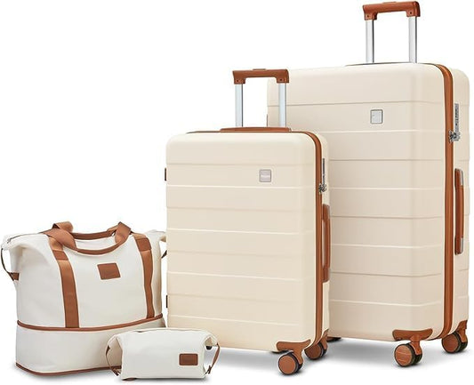 imiomo Luggage Sets 2 Piece Check and Large,Hardside Suitcase with Spinner Wheels, Lightweight Rolling Travel Luggage with TSA Lock (White, 4PCS)