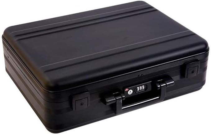 Men Metal Briefcase Aluminum Locking Storage Box, Family Medicine Case, Money Suitcase, Jewellery Display Box with Removable Foam, Black (16.5X12.6X4.5 Inch)