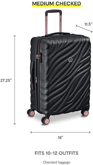 DELSEY PARIS Alexis Hardside 3-Piece Luggage Set, Expandable With 4 Spinner Wheels, Lightweight Suitcase, 21" Carry-On, 25" Checked Medium, 29" Checked Large, Black/Rose Gold