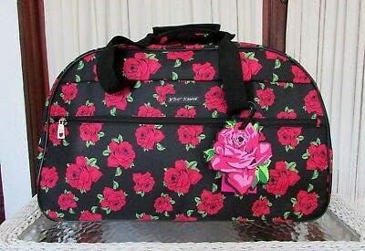 Betsey Johnson Designer Carry On Luggage Collection - Lightweight Pattern 22 Inch Duffel Bag- Weekender Overnight Business Travel Suitcase with 2- Rolling Wheels (Covered Roses)