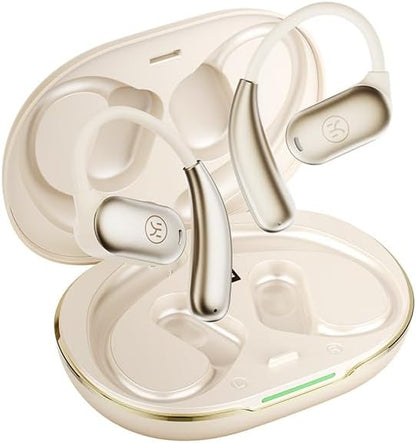 Kinglucky Open-Ear Headphones Wireless Earbuds with Dual Mics ENC Noise Cancelling Headset with LED Display Case, Fast Charging, Bluetooth Headphones for Running/Cycling/Driving