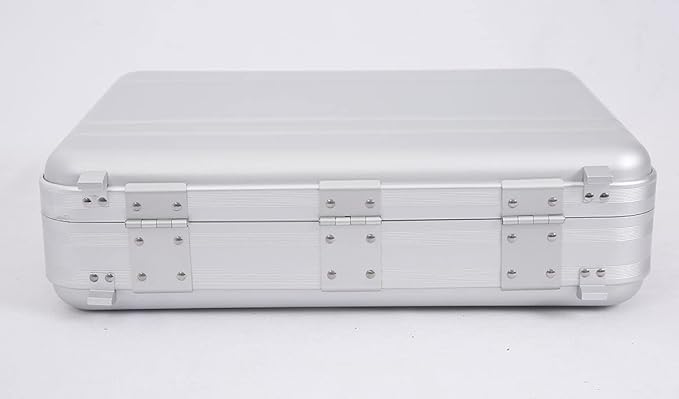 Large Aluminium Briefcase 18.1X13.8X6.1 Inch Combination TSA Lock Metal Attache Toolbox Cash Case 15.6 Inch Notebook Brief Case Toolkit with Foam Silver