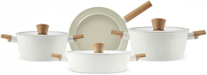 Karaca Swiss Crystal Almond 7-Piece Induction Non-Stick Cookware Set – Cream, PFAS-Free SwissCrystal Coating