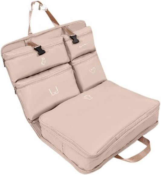Travel 5-in-1 Packing Cube Set | Expandable Waterproof Luggage Organizer with Hanging Hook | Multi-Compartment Compression Bag for Clothes & Essentials (Khaki)