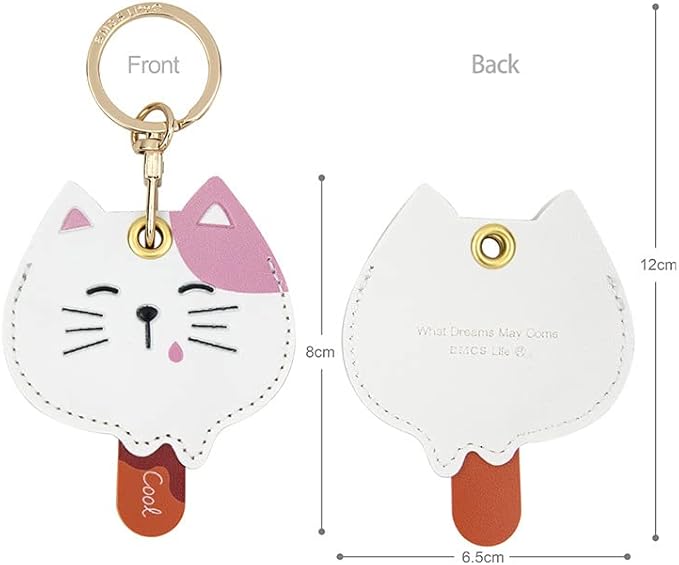 MC Fashion PU Leather Keychain Holder Case Compatible with AirTag, Cute Animal Cone GPS Tracker Case Charm Key Ring (Cat Bar)