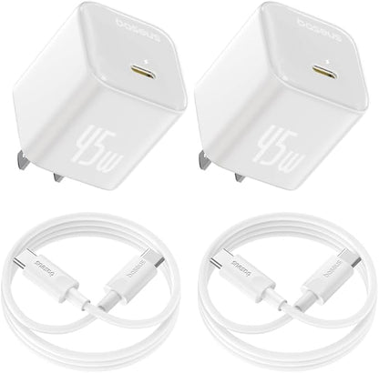 Baseus 45W USB C Charger Block, 2 Pack PPS Fast Charger Type C with USB-C Cable for iPhone 16/15 Series, iPad, Galaxy S24 Ultra and More Series