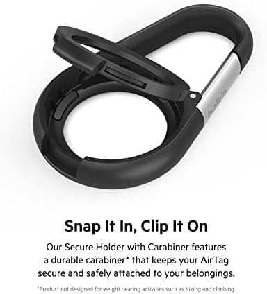 Belkin Apple AirTag Secure Holder with Carabiner - Durable Scratch Resistant Case With Open Face & Raised Edges - Protective AirTag Keychain Accessory For Keys, Pets, Luggage & More - Black