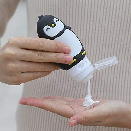 AUTENS Leakproof Silicone Travel Bottles Accessories Set,3oz (90ml) 4 Pack Refillable Cute Penguin Travel Containers for Shampoo,Lotion Sunscreen ect. - TSA Approved & BPA Free
