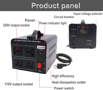 1800W Voltage Converter Transformer - Step-Up/Step-Down 110V/220V Power Adapter for Travel, Home & Appliances - Universal Power Converter for Electronics, Lightweight & Compact Design