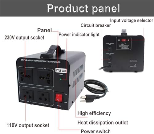 1800W Voltage Converter Transformer - Step-Up/Step-Down 110V/220V Power Adapter - Universal Travel & Home Use Voltage Converter for Appliances & Electronics