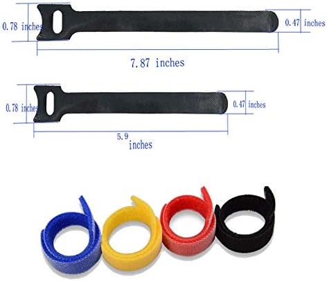 60PCS Reusable Cable Ties, Newlan 2 Size Adjustable Cable Straps 50PCS 8 Inches 10PCS 6 Inches, Cable Organizer, Cord Wrap and Hook Loop Cords Management - 5 Colors