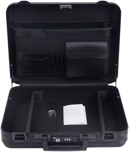 Aluminum Briefcase for Men Metal Toolkit Box Family Medical Equipment Cash Small Case 14 Inch Notebook Bag with Removable Sponge Black (14.5X10.6X4.5 Inch)