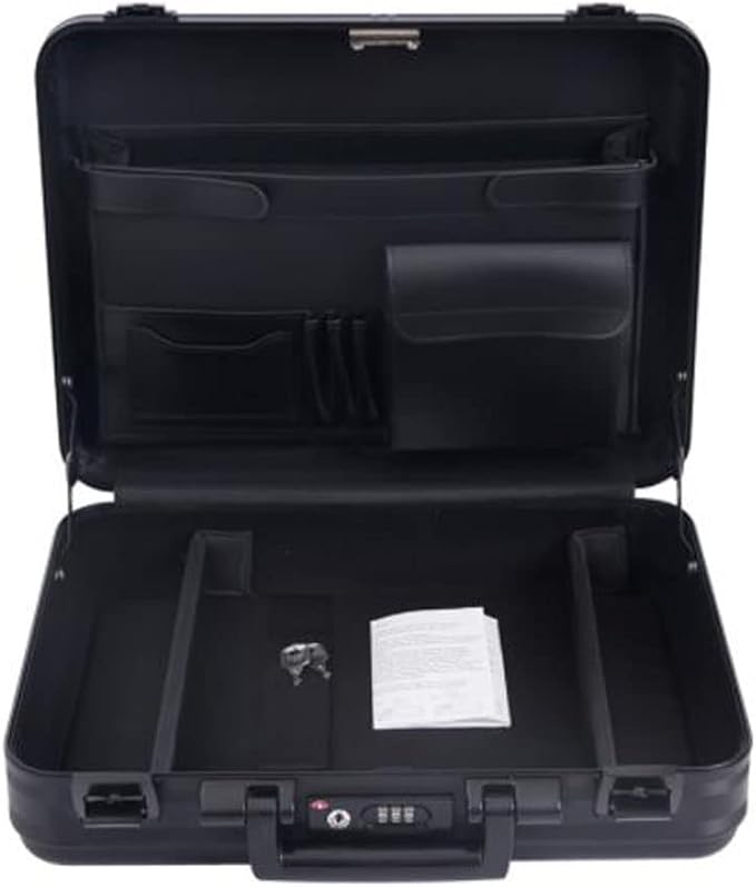 Men Metal Briefcase Aluminum Locking Storage Box, Family Medicine Case, Money Suitcase, Jewellery Display Box with Removable Foam, Black (16.5X12.6X4.5 Inch)