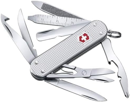 Victorinox Mini Champ Alox Swiss Army Knife, Compact, 15 Functions, Swiss Made Pocket Knife with Orange Peeler, Cuticle Pusher and Blade - Silver