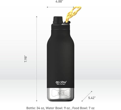 Asobu Dog Barky Bottle – Insulated Stainless Steel Water Bottle with 2 Removable Dog Bowls for Food, Treats & Water – Pet-Friendly Travel Bottle for Hiking, Road Trips & Outdoor Adventures