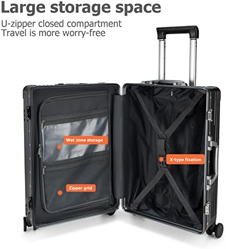 feilario 20in Aluminium Frame Zipperless PC Hard Shell Spinner Wheels Luggage, Built-In TSA lock Carry on Suitcase, with Cup Holder, USB Port, Phone Holder