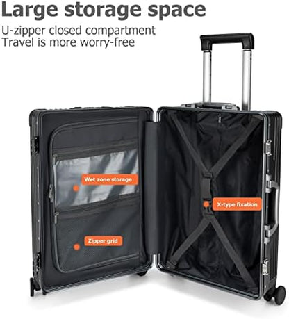 feilario 20in Aluminium Frame Zipperless PC Hard Shell Spinner Wheels Luggage, Built-In TSA lock Carry on Suitcase, with Cup Holder, USB Port, Phone Holder