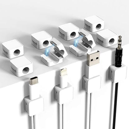 ELZO 12Pack Magnetic Cable Clips,Cord Organizer Holder for Cable Management,Strong Adhesive Charger Wire Organizer Keeper Magnetic Easy Open for Home,Office,Car,Desk,Nightstand