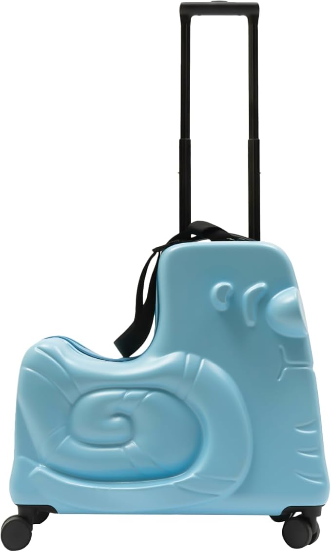 DNYSYSJ Children's Ride On Luggage, 20" Kid's Trolley Suitcase with Universal Wheels and Password Lock, Carry On Luggage Rolling Luggage, Aged 1-6 Years, ABS+PC (Blue, Snail Pattern)