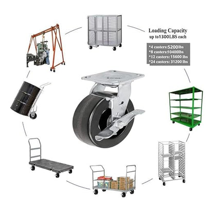 Heavy Duty Casters - Industrial Casters Phenolic Caster with Strong Load-Bearing Capacity 3000-6000 LB,Used in Furniture,WorkBrench,Tool Box, Equipment (5" Rigid+Brake, pcs, 4)