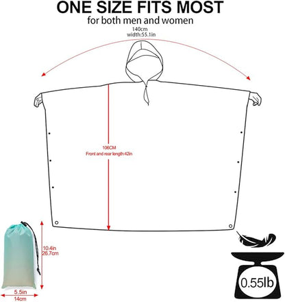 Hooded Rain Poncho for Adult, Waterproof Lightweight Raincoat for Hiking Camping