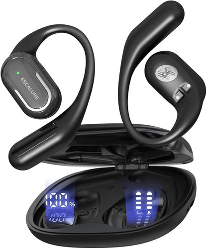 Open Ear Headphones Wireless Bluetooth 60H Playtime, IPX7 Waterproof Open Ear Earbud with Ear Hooks, Running Headphones Bluetooth 5.4 Ear Buds with Mic, Sport Headset for Cycling, and Workouts, Black