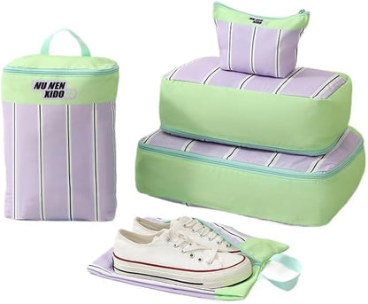 5-Piece Travel Packing Cube Set Luggage Organizer Bags for Clothes Shoes & Toiletries - Waterproof Durable Stylish Suitcase Organization (Purpel)