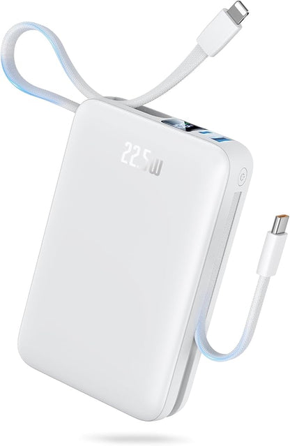 Portable Charger 50000mAh Power Bank,Portable Phone Charger with 2 Built in Cables,22.5W Fast Charging Travel Essentials Battery Pack for iPhone/iPad/MacBook/Android/Samsung Galaxy, White
