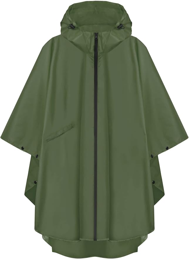 PTEROMY Hooded Rain Poncho for Adult with Pocket and Zipper, Waterproof Lightweight Raincoat for Men and Women