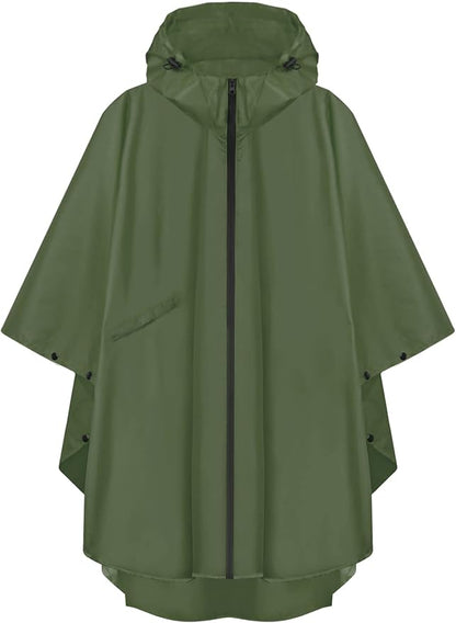 PTEROMY Hooded Rain Poncho for Adult with Pocket and Zipper, Waterproof Lightweight Raincoat for Men and Women