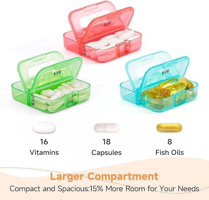 Zoksi Pill Organizer 2 Times a Day, Weekly 7 Day Pill Box, Daily Am Pm Pill Organizer with Double-Side Large Opening for Easy to Use, Color Tracking Travel Pill Case for Medicine, Fish Oils, Vitamins