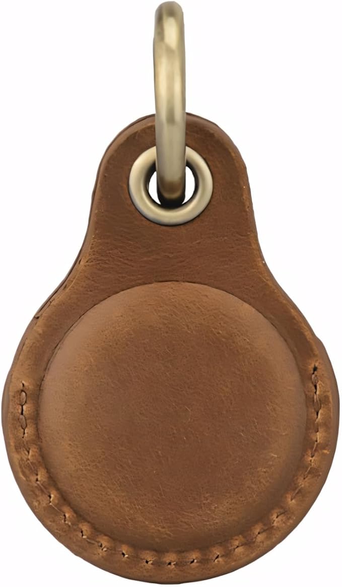 Genuine Leather AirTag Keyring Holder Compatible with Apple AirTags Keychain Cover, Anti Lost Secure Key Ring Case for Pet Collar Bags Luggage Tracking Travel, Protective Air Tag Key Chain Fob, Brown