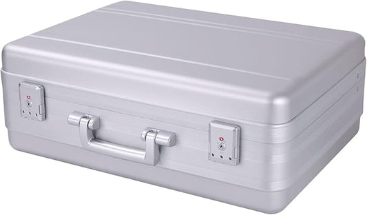 Metal Briefcase for Men, Locking Aluminum Case for Valuables, Gun Display Box, Cash Case, with Removable Foam