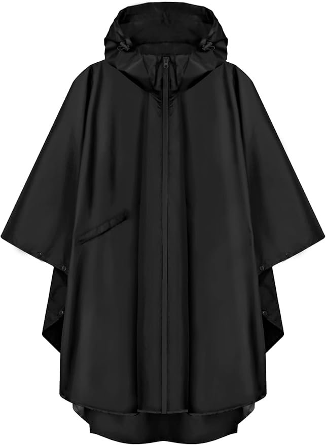 PTEROMY Hooded Rain Poncho for Adult with Pocket and Zipper, Waterproof Lightweight Raincoat for Men and Women