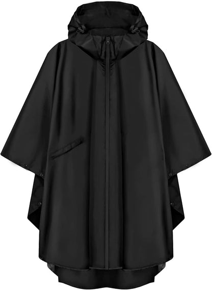 PTEROMY Hooded Rain Poncho for Adult with Pocket and Zipper, Waterproof Lightweight Raincoat for Men and Women