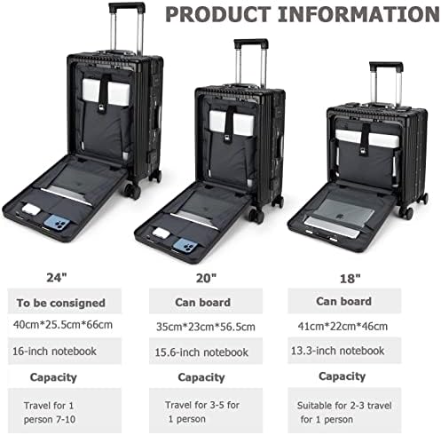feilario 20in Aluminium Frame Zipperless PC Hard Shell Spinner Wheels Luggage, Built-In TSA lock Carry on Suitcase, with Cup Holder, USB Port, Phone Holder