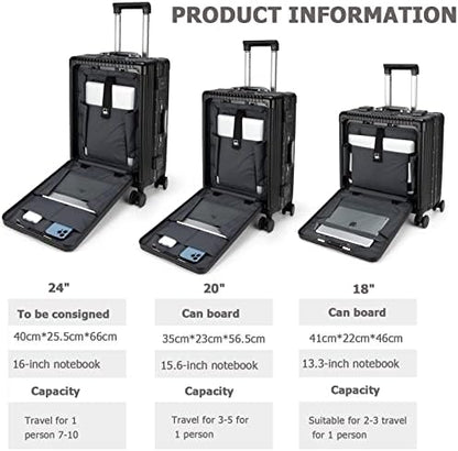 feilario 20in Aluminium Frame Zipperless PC Hard Shell Spinner Wheels Luggage, Built-In TSA lock Carry on Suitcase, with Cup Holder, USB Port, Phone Holder