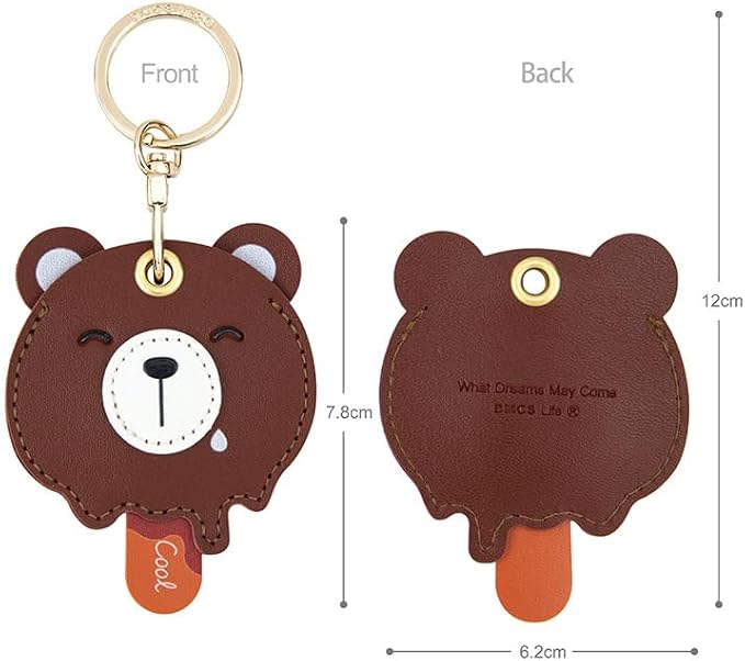MC Fashion PU Leather Keychain Holder Case Compatible with AirTag, Cute Animal Cone GPS Tracker Case Charm Key Ring (Bear Bar)