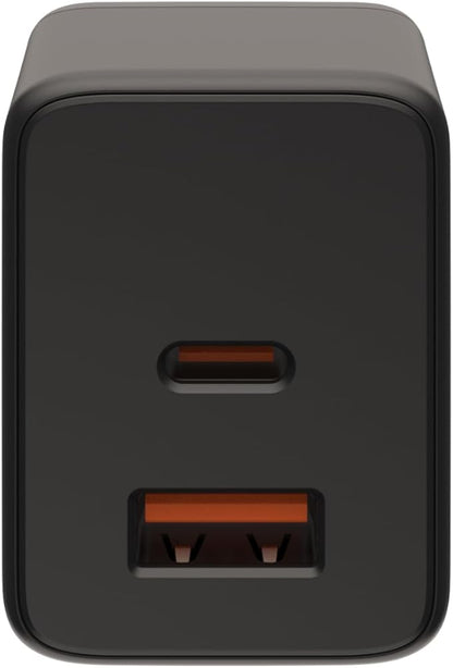 URBAN ARMOR GEAR UAG SRG 30W GaN 2-Port Wall Charger - USB USB-C Dual Port Foldable Compact Travel PD Quick Charging Power Adapter for Smartphone & Tablet, Black