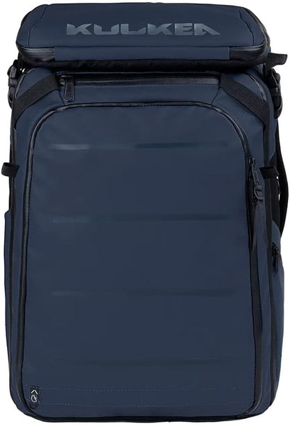 Käydä 36L Travel Backpack - Spacious Carry On Backpack with Detachable Travel Pouch, Magnetic Water Bottle Pocket, Passport and Laptop Pocket - Convertible Boot Bag for Snow Sports (Steel Blue)