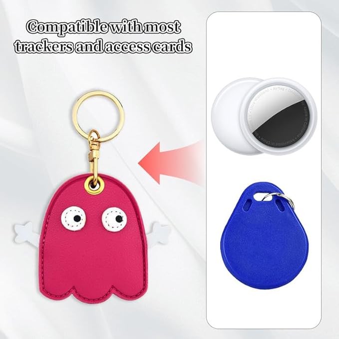 Leather Keychain Case Holder Compatible with Apple AirTag, GPS Airtag Keychain Finder Tracker with Key Ring, Anti-Scratch Protective Air Tag Cover