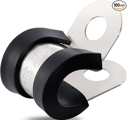 100PCS Cable Clamps 5/16 Inch 304 Stainless Steel Cable Clamps Rubber Coated Cushioned Insulated Cable Clamp,Automotive Wire Clamps,Pipe Clamps,Metal Clamp for Tube,Wire Cord Installation(8mm)