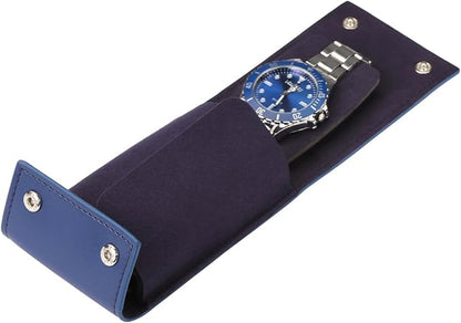 Travel Watch Case - Leather Watch Pouch with Velvet Lining, Single Case, Unisex | Business Travel and Office Christmas Gift (Blue)